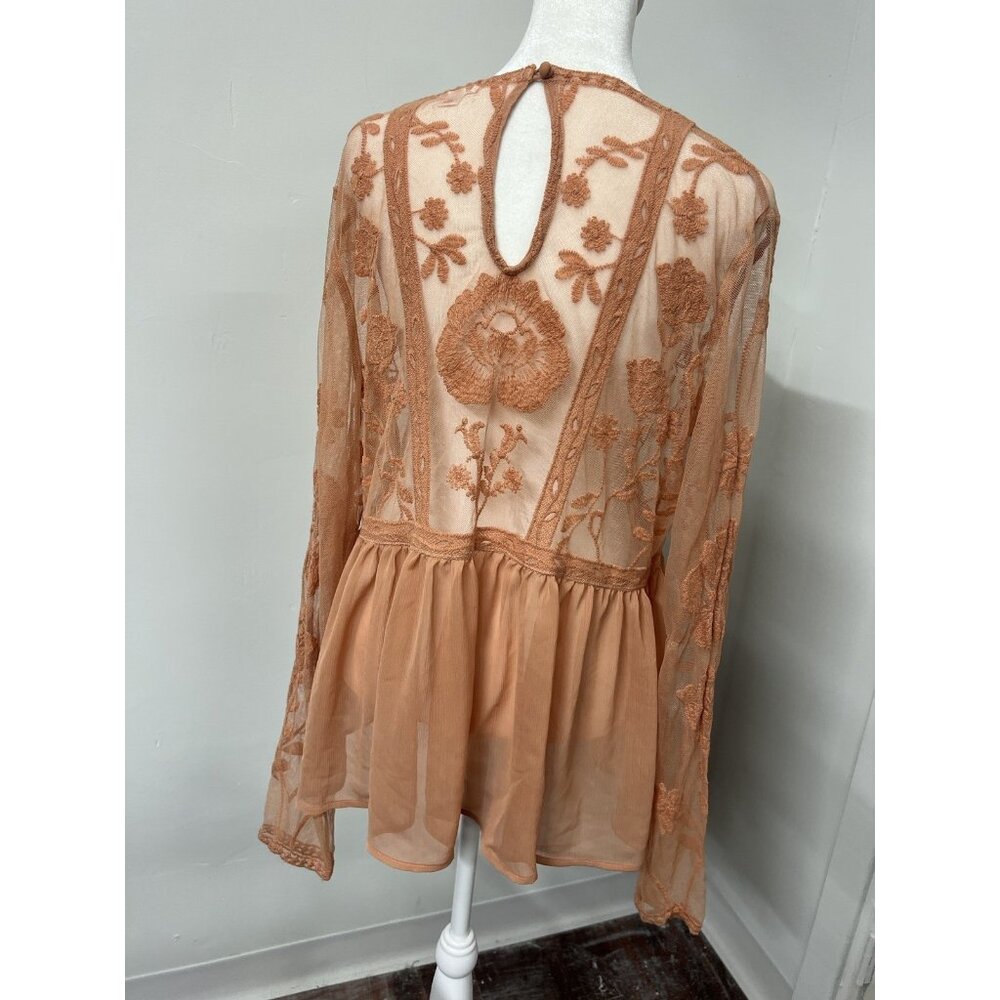 Vtg Large Peach Sheer Embroidered Lace Tunic Top Festival Boho Witchy Romantic - Picture 11 of 11
